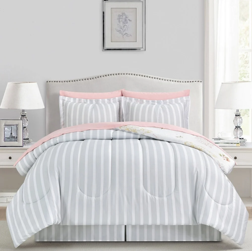 SUPER SALE ** BRAND NEW ** 8 PC Floral Eiffel Tower Reversible Bedding Set